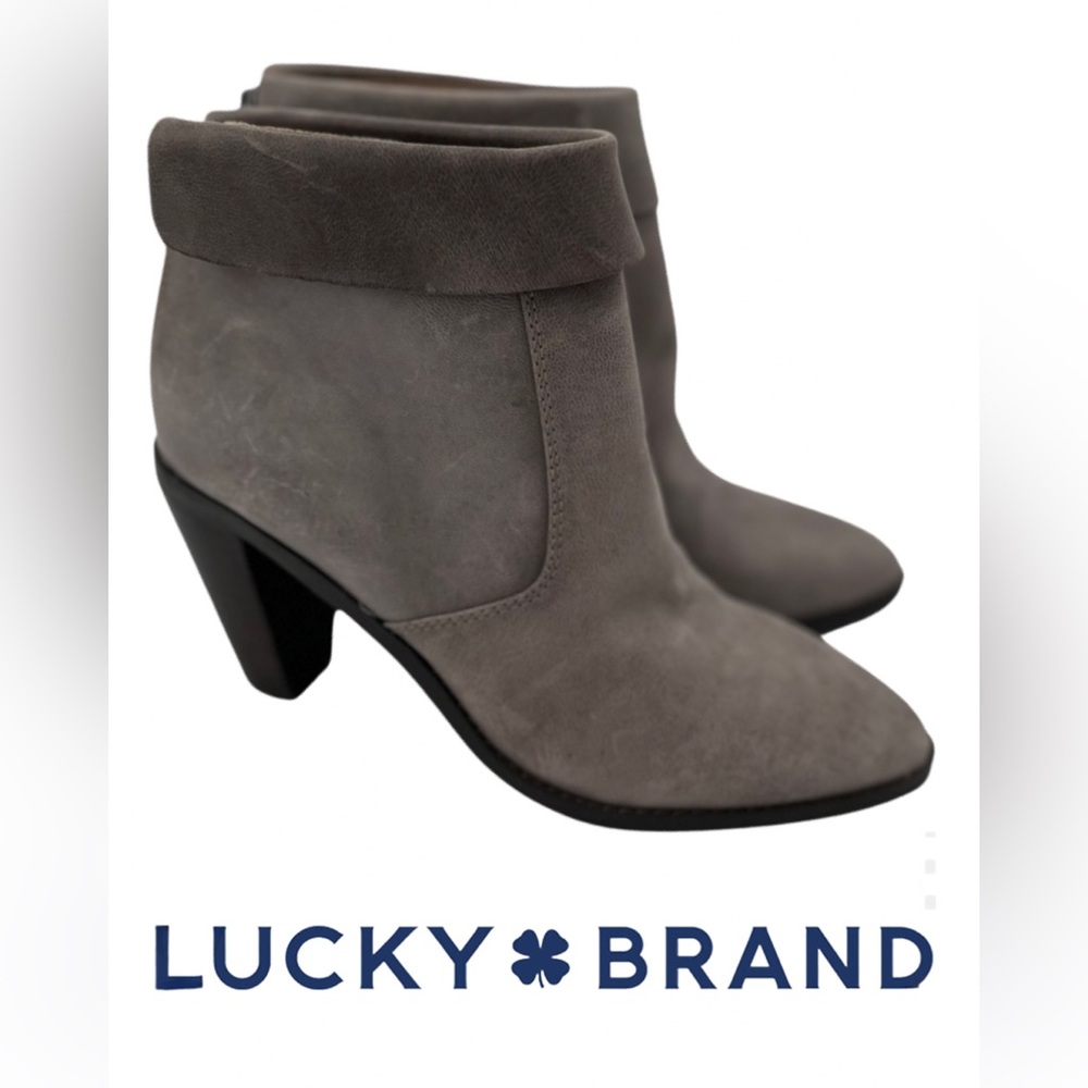 Lucky Brand Nycott Titanium Leather Back-Zip Foldover Cuff Boot Size 7M